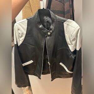 Black & White Moto Leather Jacket Crop